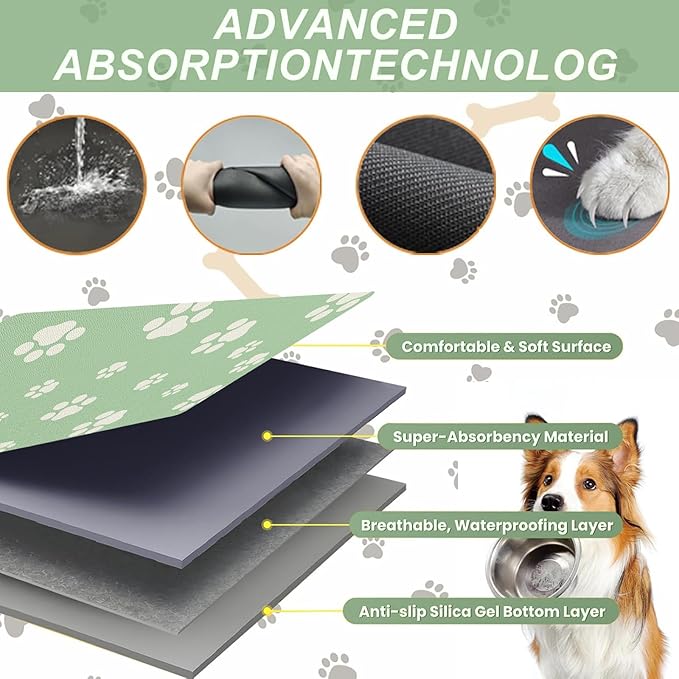 Pet Feeding Mat Dog Cat Food Mat Absorbent No Stains Quick Dry Rubber Bottom Anti-Slip Water Bowl Mats Easy to Clean for Indoor Pet Placemats Water Dispenser Mat