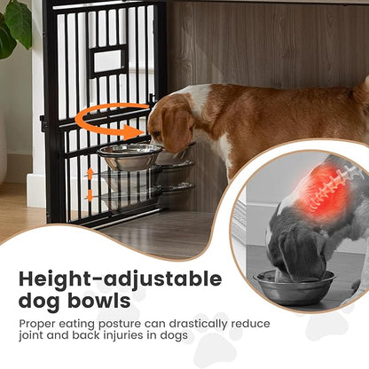 27 Inch Heavy Duty Dog Crate Furniture for Puppy/Small Dogs, Decorative Pet House End Table with 3 Doors, Wooden Cage Kennel Furniture Indoor, Rustic Brown - Without Bowls