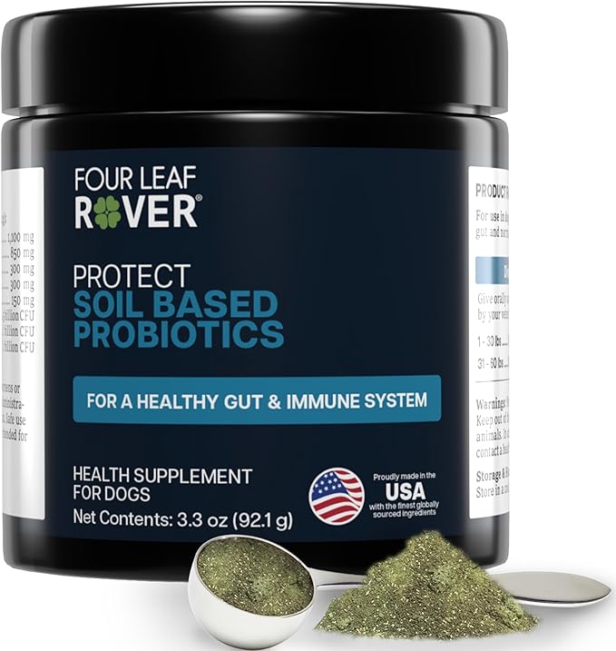 Four Leaf Rover Protect - Probiotics for Dogs - Veterinarian Formulated - with Natural Prebiotics and Antioxidants - Detoxification & Gut Health - 30 Day Large Dog Supply