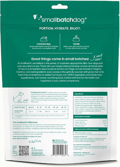 smallbatch Freeze Dried Dog Food – Lamb Recipe, Small Bites, Grain Free, Organic Produce – Grass Fed Lamb Hearts & Organs – High Protein Meal – Complete & Balanced Nutrition – 19 oz, Made in USA
