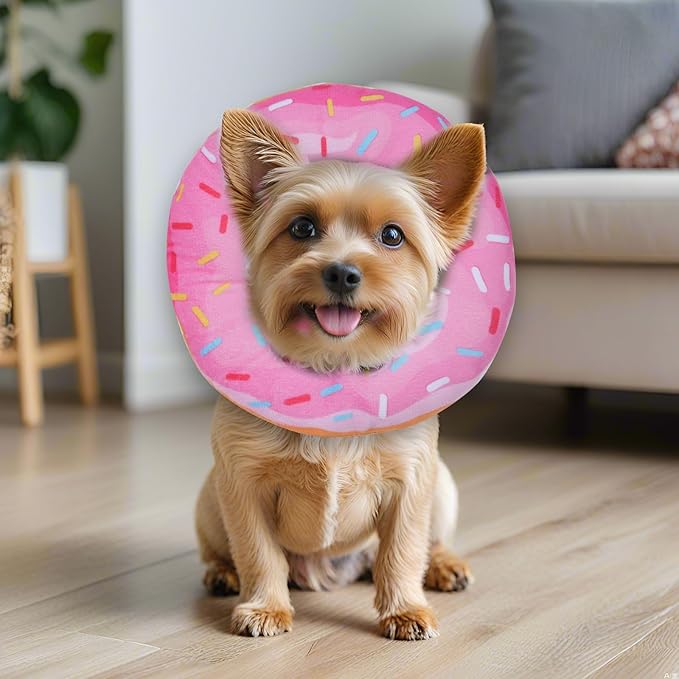 Dog Cones for Small Dogs,Comfortable Adjustable Soft Dog Cone After Surgery，Soft Protective Recovery Cone for Dogs and Cats,Washable Dog Elizabethan Collar Stop Licking Wounds (Donut Pink, XL)
