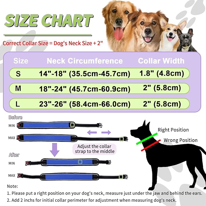 Martingale No Pull Dog Collar for Large Medium Dogs Training Walking, Heavy Duty Nylon Reflective Adjustable Anti Pull Slip Collar with Buckle L Blue