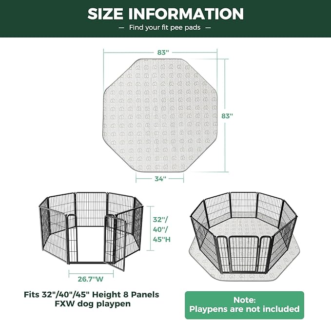 FXW Washable Pee Pads for Dogs, Leak-Proof & Non-Slip, Specifically Designed for FXW Rollick/Homeplus 32/40/45inch 8 Panels Dog Playpen, 34" Octagon, Khaki, 1 Pack