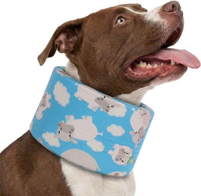 LovinPet Dog Recovery Collar, Adjustable Soft Cone for Medium & Large Dogs, Post-Surgery Comfort & Lick Prevention, Hippos Zoo Print, Blue