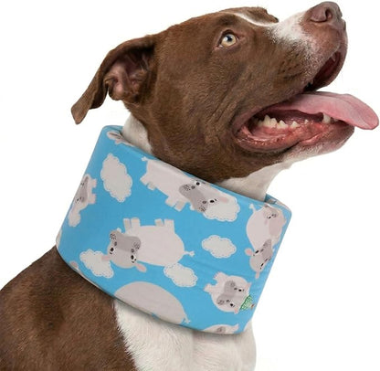 LovinPet Dog Recovery Collar, Adjustable Soft Cone for Medium & Large Dogs, Post-Surgery Comfort & Lick Prevention, Hippos Zoo Print, Blue