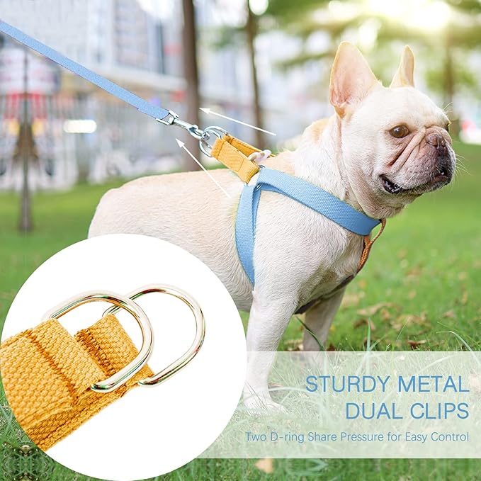 No Pull Dog Harness and Leash Set, Step in Dog Halter Harness with Poop Bag Holder, Adjustable Lightweight Cotton Straps Suitable for Small Medium Large Dogs Outdoor Walking Running Hiking
