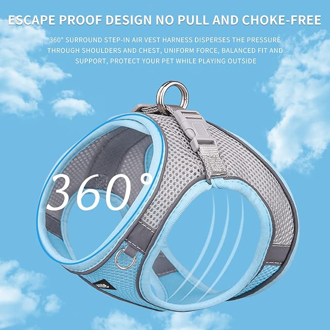AIITLE Step in Dog Harness and Leash Set - No Pull Escape Proof Vest Harnesses with Soft Mesh and Reflective Bands, Adjustable Pet Outdoor Harnesses for Small and Medium Dogs Blue M