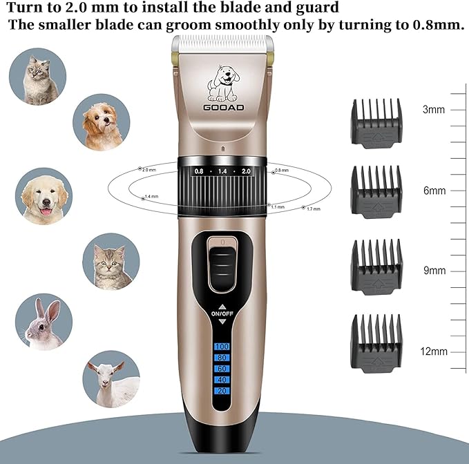 Dog Clippers for Grooming,Dog Grooming Kit for Heavy Thick Hair&Coats/Low Noise Rechargeable Cordless Hair Trimmer/Pet Shaver with Paw Trimmer for Small & Large Dogs Cats