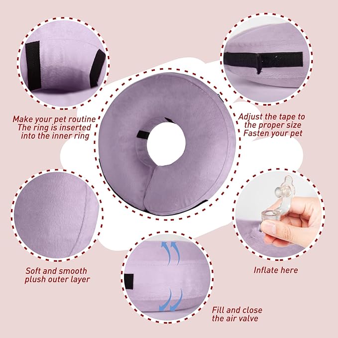 Inflatable Dog Cone Collar-Soft Protective Cone for Dogs After Surgery,Dog Donut Collar for Large Medium Small Dogs and Cats (Purple Gray,Small)
