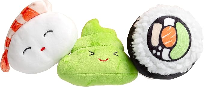 Pearhead Sushi Plush Squeaky Dog Toys – Soft Durable Food-Themed Chew Toys for Small & Medium Dogs, Interactive Plush Dog Toy Set of 3