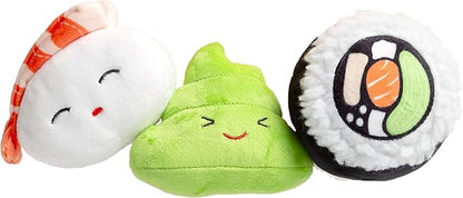 Pearhead Sushi Plush Squeaky Dog Toys – Soft Durable Food-Themed Chew Toys for Small & Medium Dogs, Interactive Plush Dog Toy Set of 3