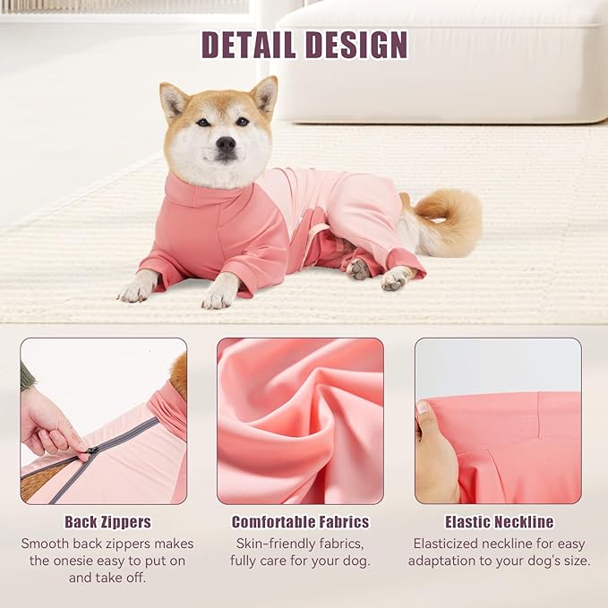Dog Recovery Suit for Surgery Dog Onesie for Female and Male E-Collar Alternative Anti Shedding Pajamas Long Sleeve Claming Bodysuit Pink XXXL