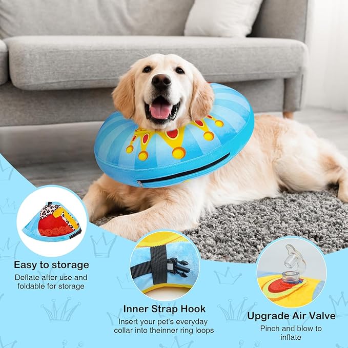 SCENEREAL Dog Cone Alternative After Surgery Donut Collar, Soft Pet Recovery Pillow Collar for Medium Large Dogs, Inflatable Adjustable Neck Collars to Prevent Licking, King Print E-Collars XL