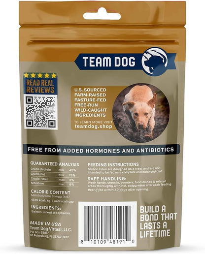 Team Dog Freeze Dried Salmon Dog Treats for Training | Healthy Gluten Free, Grain Free Dog Treats | No Added Fillers, Flavoring or by-Products | for All Breeds & Sizes | 5 Oz Salmon Bites