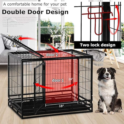 Dog Crate Dog Cage Dog Kennel for Large Dogs Heavy Duty 42 Inches Pet Playpen for Training Indoor Outdoor with Plastic Tray Double Doors & Locks Design