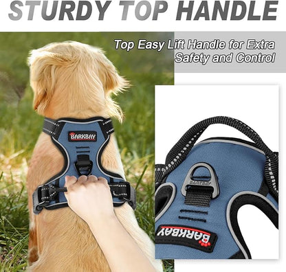 BARKBAY No Pull Dog Harness Front Clip Heavy Duty Reflective Easy Control Handle for Large Dog Walking(Navy,XL)