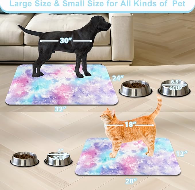 Dog Food Mats for Floors Waterproof Mat for Cat Food and Water Bowls - Absorbent Quick Dry Non Slip Mat for Pet Feeding