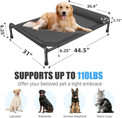 Simple Trending Elevated Dog Bed for Large Dogs, Cooling Raised Pet Cot with Bolster, Breathable Outdoor Couch Bed, 44.5" x 31", Black