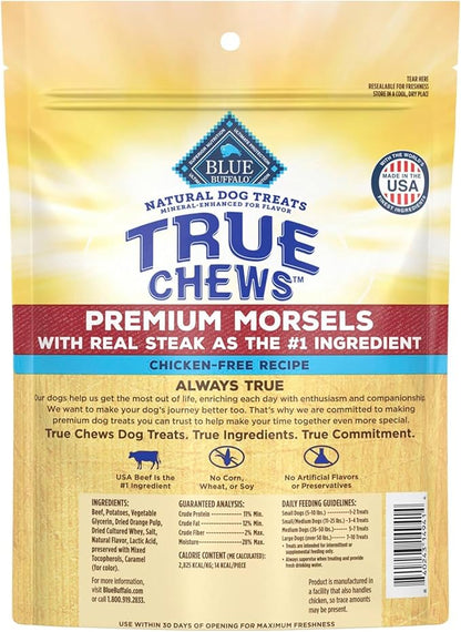 Blue Buffalo True Chews Premium Morsels Dog Treats, Made in The USA with Natural Ingredients, Steak, 10-oz Bag