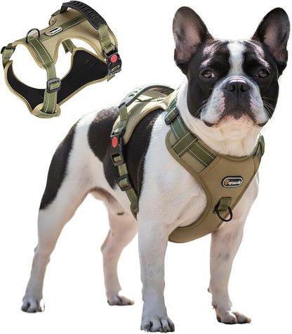 Tactical Dog Harness No Pull Adjustable Pet Vest Collars with Reflective Straps and Handle, Puppy Harnesses with Dual Metal Clips for Leash, Durable Chest Collar for Small and Medium Dogs