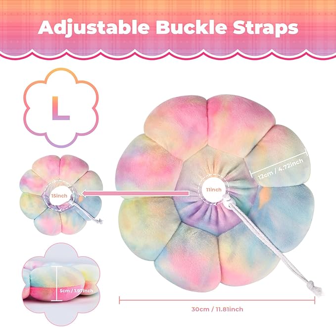 Flower Cat Cone, Uadonile Adjustable Dog Cone Collar, Soft Dog Elizabethan Collar Recovery E Collar After Surgery, Recovery E-Collar for Kittens/Puppies and Cats Recovery(Tie-dye Pink Blue, L)