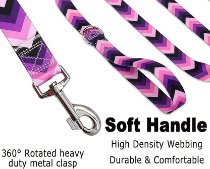 Mihqy Dog Collar and Leash Set with Bohemia Floral Tribal Geometric Patterns - Soft Ethnic Style Collar Adjustable for Small Medium Large Dogs(Purple Arrow Set,L)
