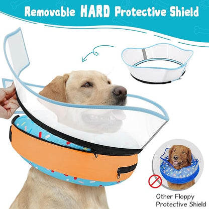 Elevated Inflatable Dog Cone Collar Alternative After Surgery, Dog Donut Collar, Soft Pet Cone to Stop Licking for Small Medium Large Dogs