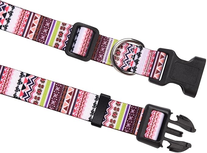 Mihqy Dog Collar with Bohemia Floral Tribal Geometric Patterns - Soft Ethnic Style Collar Adjustable for Small Medium Large Dogs(Pink Bohemia,M)