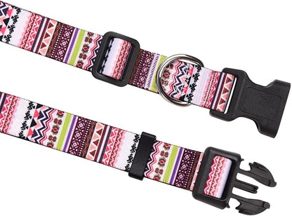 Mihqy Dog Collar with Bohemia Floral Tribal Geometric Patterns - Soft Ethnic Style Collar Adjustable for Small Medium Large Dogs(Pink Bohemia,S)