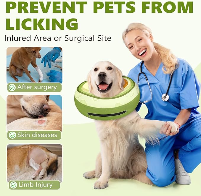 Inflatable Dog Cone Collar to Stop Licking, Soft Neck Donut Collar After Surgery, Adjustable Recovery Cone for Small Medium Large Dogs (Avocado,M)