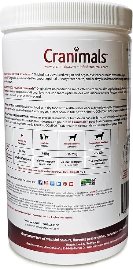 Cranimals Cranberry Powder for Dogs UTI Supplement 6 Month Supply, Prevents UTIs, Incontinence and Struvite Stones, Replaces antibiotics & Prescription Diets, clinically Tested.