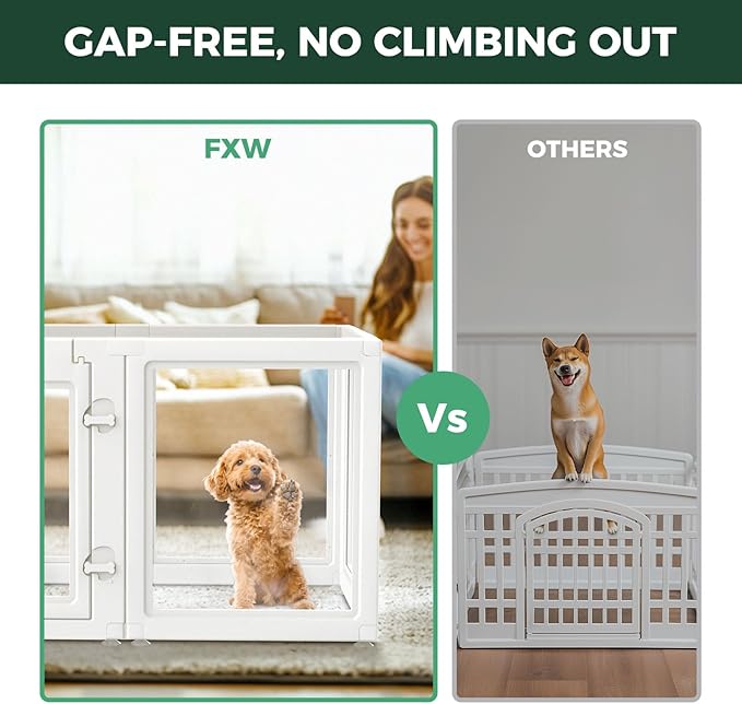 FXW AuraSpace Acrylic Indoor Dog Playpen for Puppies and Small Dogs, 24 Inch, 12 Panels, White