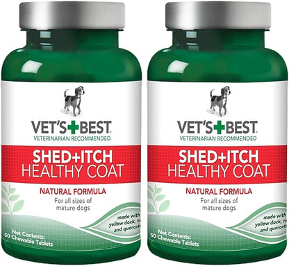 Vet's Best Healthy Coat Shed & Itch Relief Dog Supplements | Relieve Dogs Skin Irritation and Shedding Due to Seasonal Allergies or Dermatitis | 50 Chewable Tablets,(Pack of 2)
