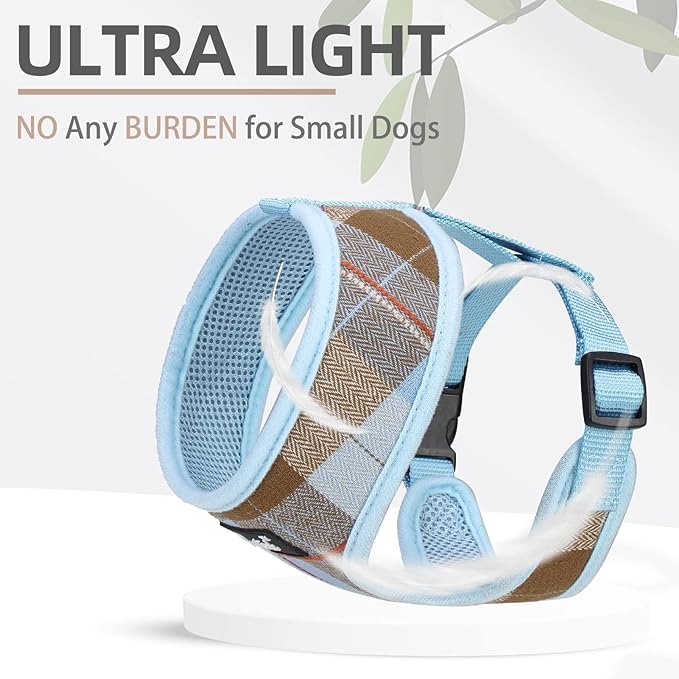 PUPTECK Soft Mesh Dog Harness and Leash Set Pet Puppy Cat Comfort Padded Vest No Pull Harnesses, Blue&Brown, XL