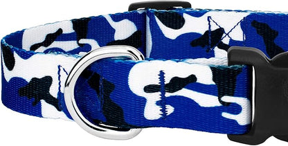 Country Brook Petz - Royal Blue and White Camo Everyday Dog Collar and Leash Limited Edition - Sports and Athletics Collection Featuring Spirited Designs (1 Inch, Medium)