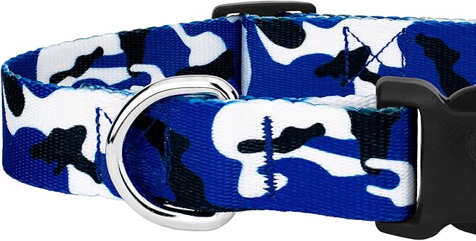 Country Brook Petz - Royal Blue and White Camo Everyday Dog Collar and Leash Limited Edition - Sports and Athletics Collection Featuring Spirited Designs (1/2 Inch, 2XS)
