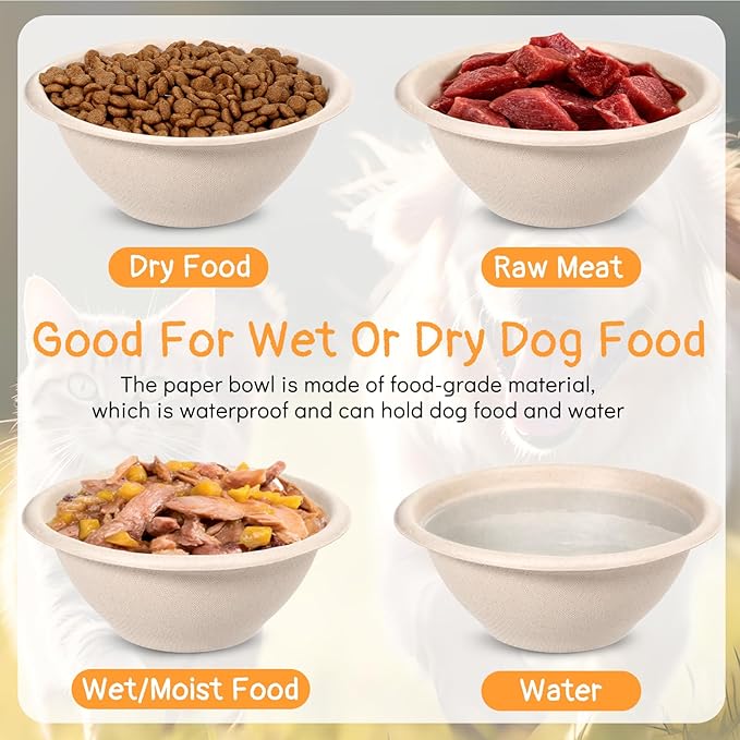 200 Pcs Disposable Pet Bowls Bulk 8 Oz Travel Paper Food Bowls for Small Dogs Puppy Cat, Leakproof Pet Feeding and Watering Supplies 1 Cup