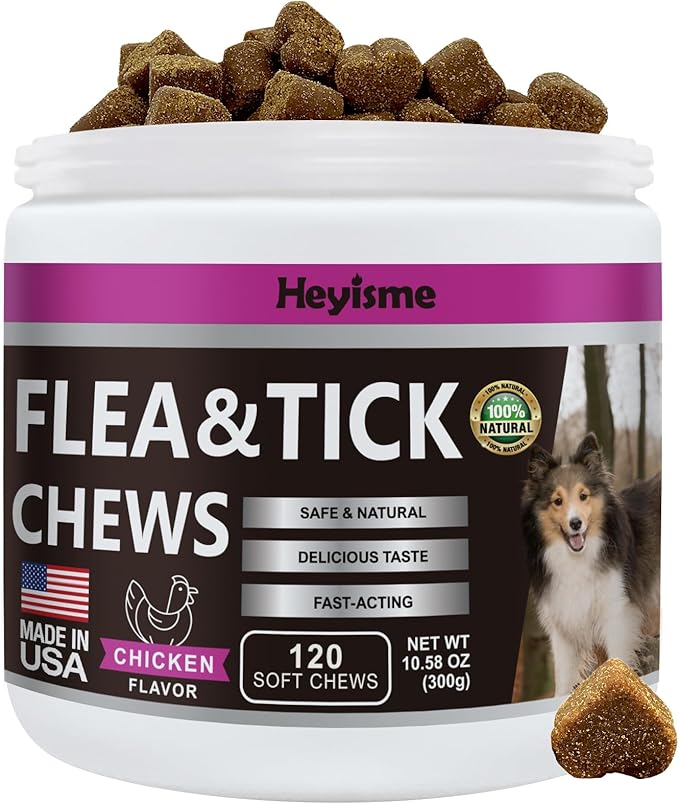 Flea and Tick Prevention for Dogs Chewables, Natural Dog Flea and Tick Control Supplement, Flea Treatment for Dogs, Oral Flea and Tick Chews Treats for All Breeds and Ages (Chicken, 120 Chews)