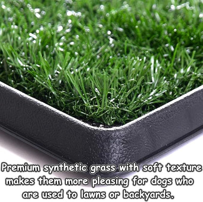 Dog Grass Pad with Tray, 25" x 20" Indoor Artificial Grass Pee Pad for Puppy Potty Training, Portable Dog Toilet Pet Loo, 3-Layer System
