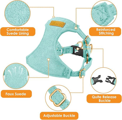 SlowTon Dog Harness Small Sized Dog - Soft XXS Dog Harness and Leash Set No Pull No Chock, Adjustable Lightweight Puppy Harness for XS Small Medium Dogs Cats (Solid Light Blue, XS)