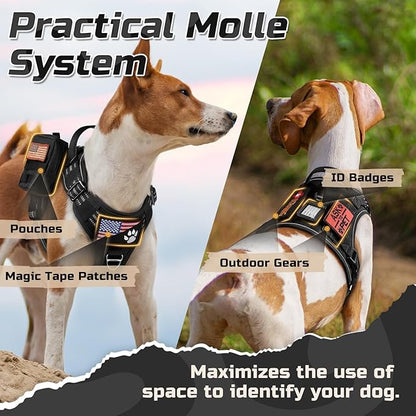 rabbitgoo Tactical Dog Harness for Large Dogs, No Pull Military Service Vest with Handle & Molle, Easy Control for Training Walking, Adjustable Reflective Straps, Black, L