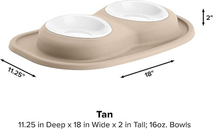 WeatherTech Double Low Pet Feeding System w/Plastic Dog/Cat Bowls - 16 oz (2 Cups) Tan (PDL1602TN)
