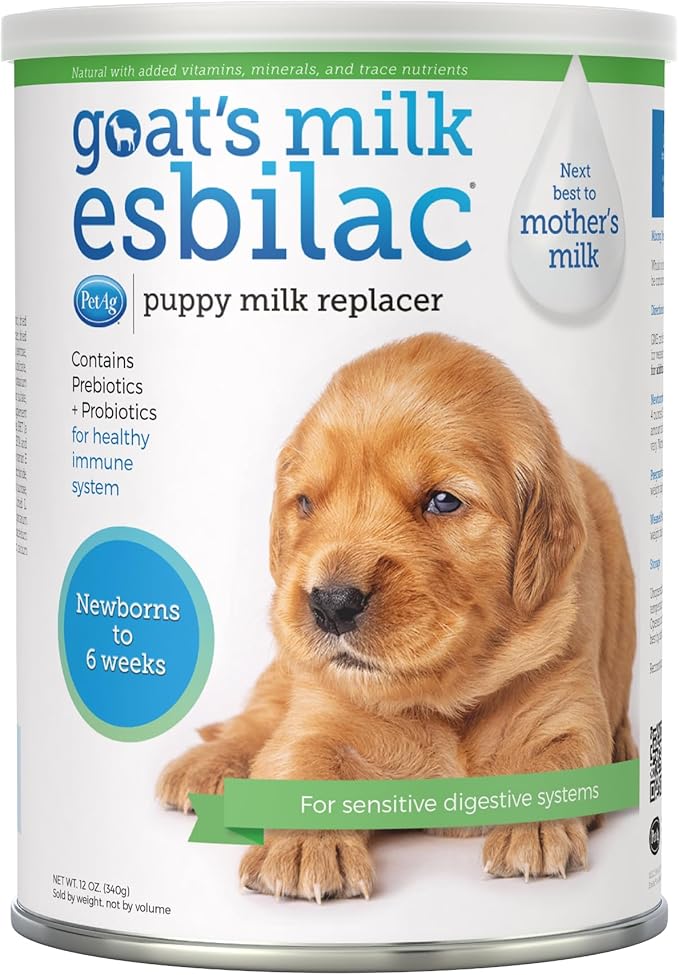 Pet-Ag Goat’s Milk Esbilac Powder - 12 oz - Powdered Puppy Formula with Prebiotics, Probiotics & Vitamins for Puppies Newborn to Six Weeks Old - For Sensitive Digestive Systems