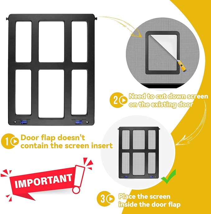 Enjoying Dog Door for Screen Doors, Passage Opening 11.2" x 14.4", Access Freely, Magnetic Swing Flap, Large Pet Door for Sliding Screen Doors, Lockable, Black