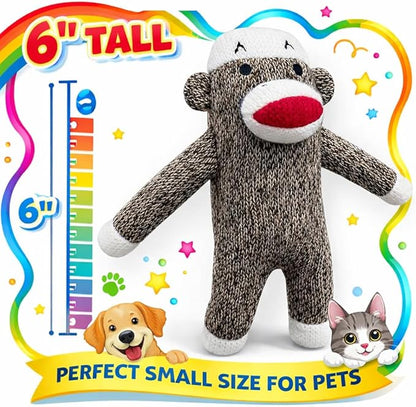 Sock Monkey Dog Toy | Squeaky Monkey Toy | Plush Monkeys Dogs Toys | Interactive Squeaky Monkeys | Small/Medium Breed Dogs Toys | Multicolor | 6"