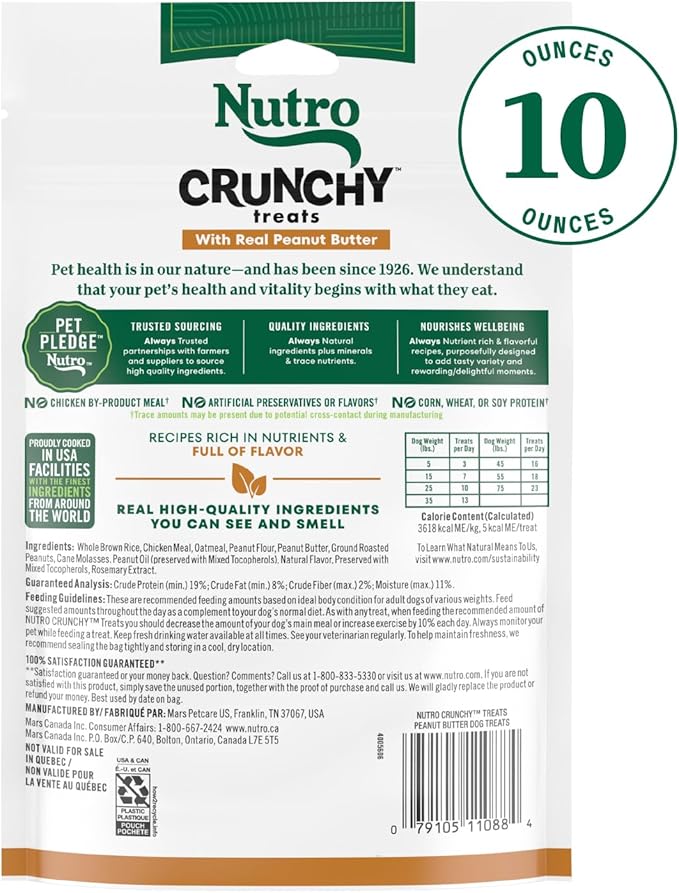 Nutro Crunchy Dog Treats with Real Peanut Butter, Training Treats for Dogs, 10 oz. Bag