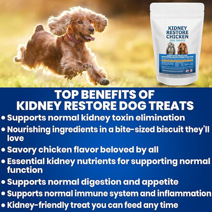 Kidney Restore Chicken Dog Treats for Kidney Support. Low Protein Supports Kidney Health. Kidney Function Treats for Kidney Dog Diet