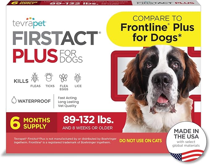 FirstAct Plus Flea Treatment for Dogs, Extra Large Dogs 89+ lbs, 6 Doses, Same Active Ingredients as Frontline Plus Flea and Tick Prevention for Dogs