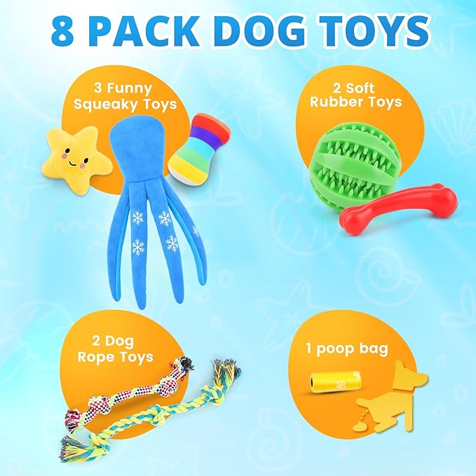 LOYEE Puppy Toys 8 Pack for Small Dogs, Luxury Dog Chew Toys with Squeaky Plush Toys, Rope Toys and Ball, Teething Toys for Puppy Supplies