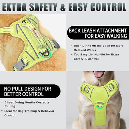 BARKBAY No Pull Dog Harness Large Reflective Dog Harness with Front Clip and Easy Control Handle for Walking Training Running with ID tag Pocket(Sunlight,XL)